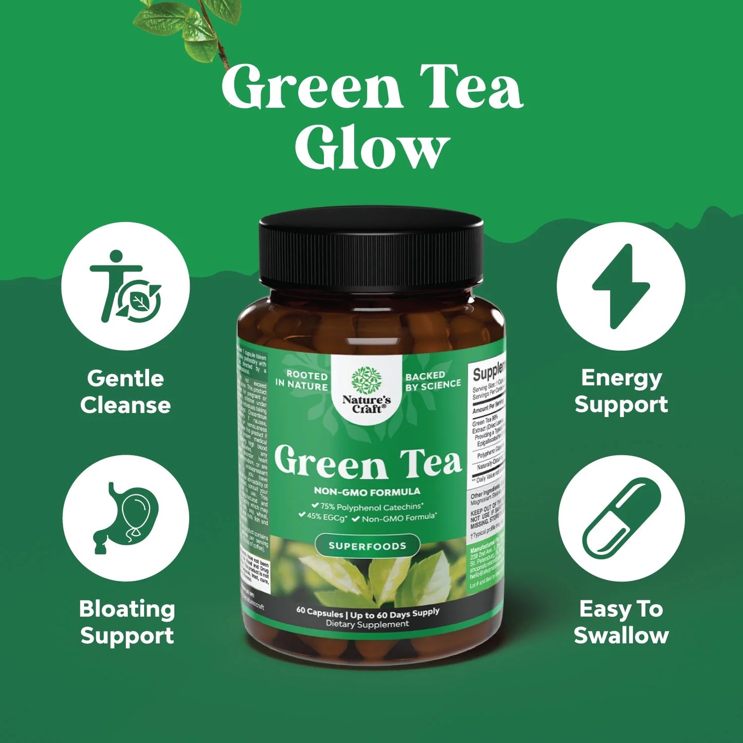 Green Tea Extract Capsules - Pure Extract - Metabolism Support - for Men and Women Natural Detox Cleanse