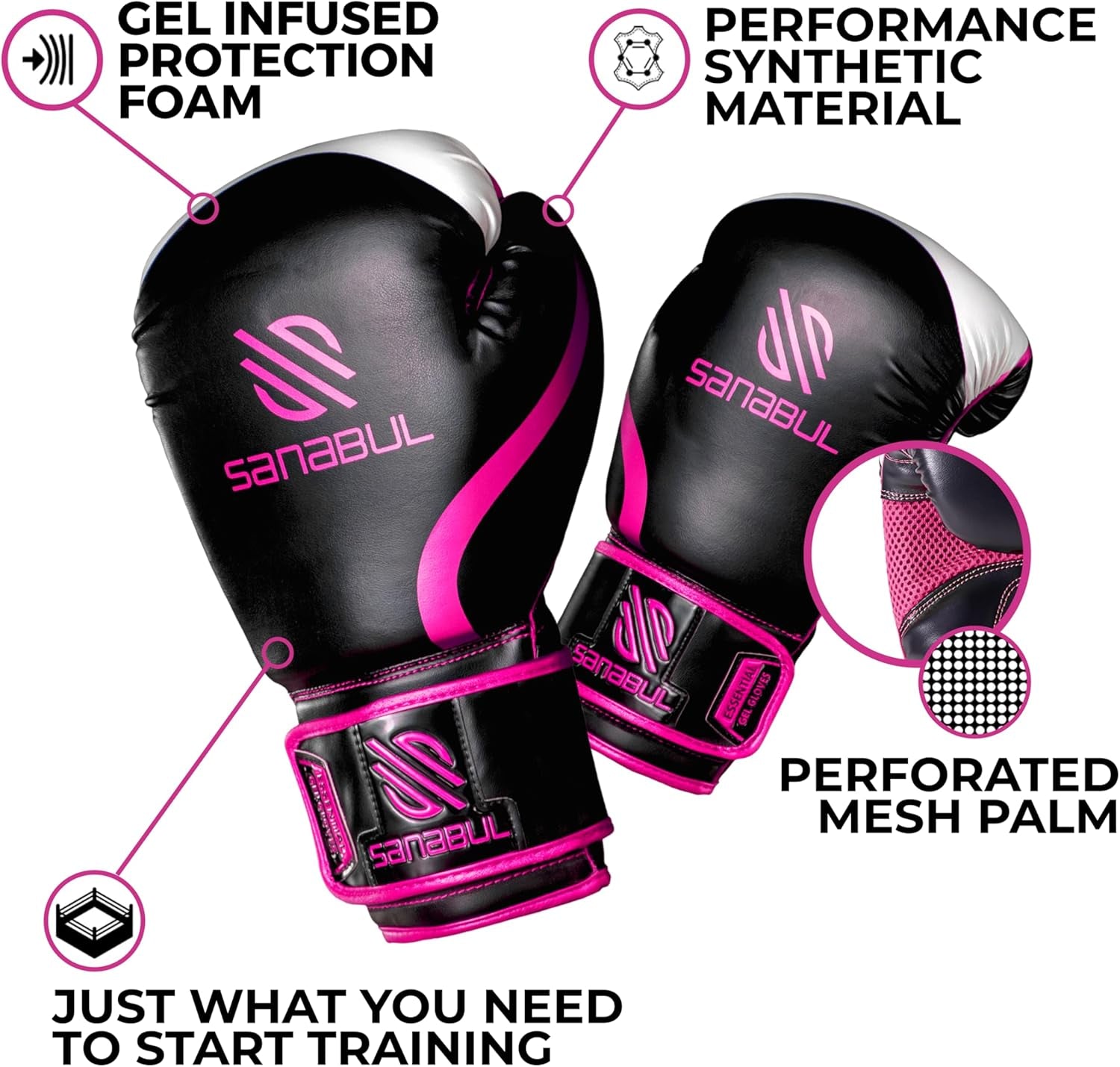 Essential Gel Boxing Gloves for Men & Women, Kickboxing MMA, Muay Thai Gloves and Heavy Bag Training Punching & Sparring